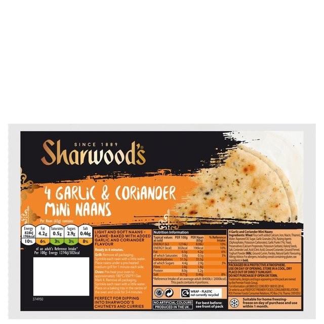 SHARWOODS NAAN GARLIC CORIANDER 4ct