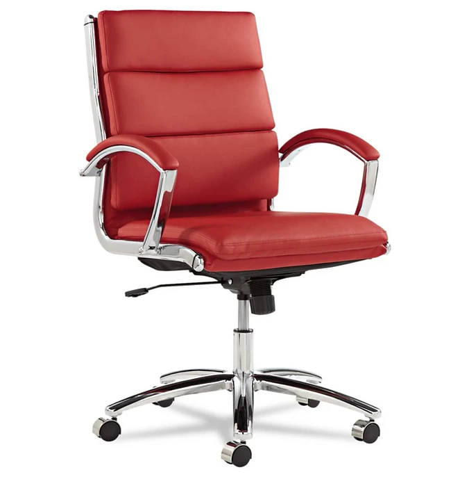 Alera Neratoli Series Mid-Back Swivel/Tilt Chair (Red Soft Leather)