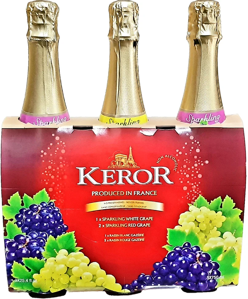 Keror Tri-Pack Sparkling Red & White Grape Juice, 3/750ml