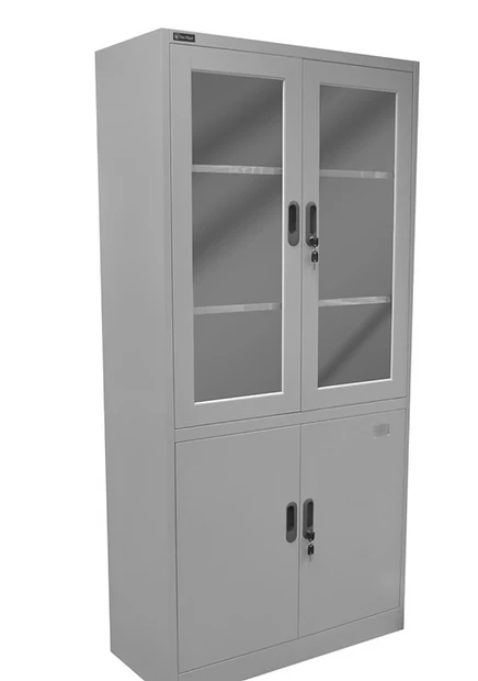 Danmayer 5 Shelf Cabinet w/ Glass and Swing Doors (Grey)