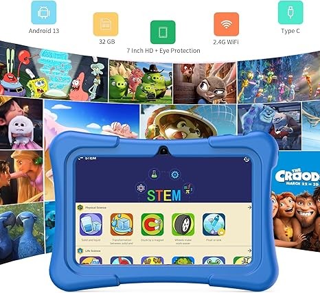 PRITOM Toddler Tablet for Kids, 7 inch Kids Tablets with WiFi, 32GB, Bluetooth, Camera, Parental Control, Pre-Installed APPs Free Games, Learning Educational Tablet with Solid Case, Blue