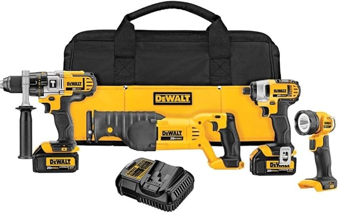 DEWALT 20V MAX Cordless Drill Combo Kit, Premium, 4-Tool (DCK492L2), Yellow