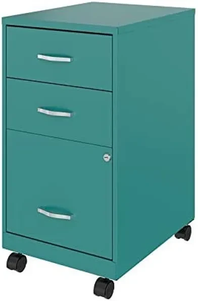 Space Solutions 3 Drawer Metal Mobile File Cabinet with Lock, Letter Size, Teal