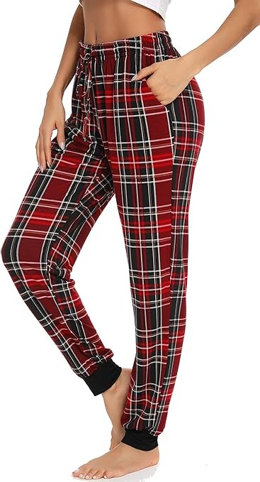 Plush Women Plaid Pajama Pants Comfy Lounge Pants Sleep Pj Bottoms Jogger Trousers with Pockets Drawstring