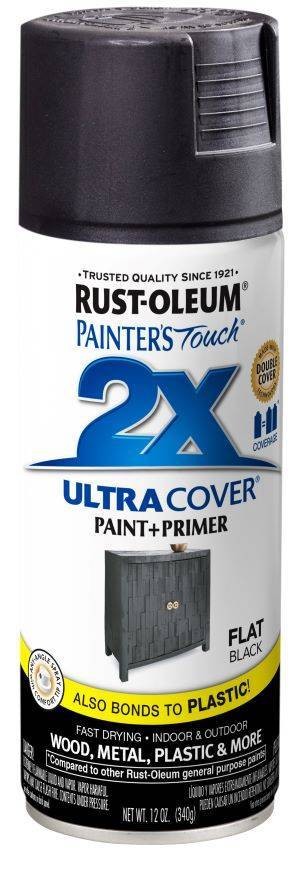 12oz 2x Ultra Cover Gloss Flat Black Spray Paint