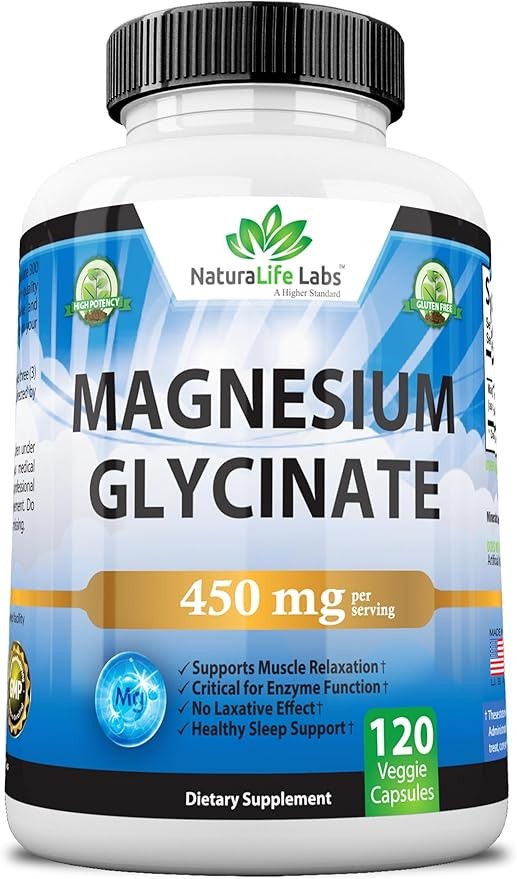 Magnesium Glycinate 450 MG No Laxative Effect - Vegan - Helps Function of Muscles, Bones, Non-GMO - 120 Veggie Capsules