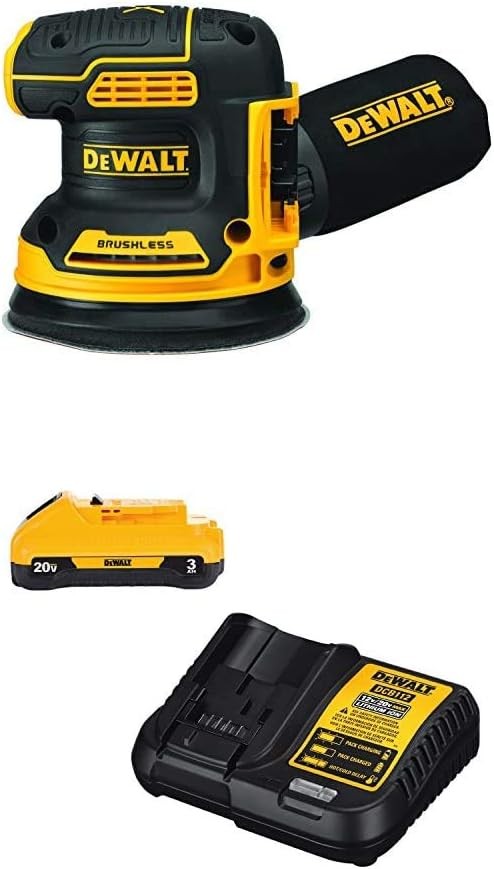 DEWALT 20V MAX Orbital Sander, Tool Only with 20V MAX Battery Pack with Charger, 3-Ah (DCW210B & DCB230C)