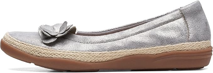 Clarks Women's Elaina Jade Ballet Flat, Pewter Textile, 8.5