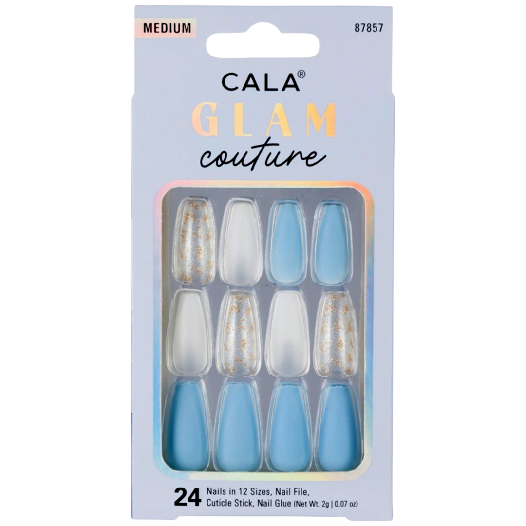 Cala Glam Couture Baby Blue Coffin Shaped Nails, 24 pcs