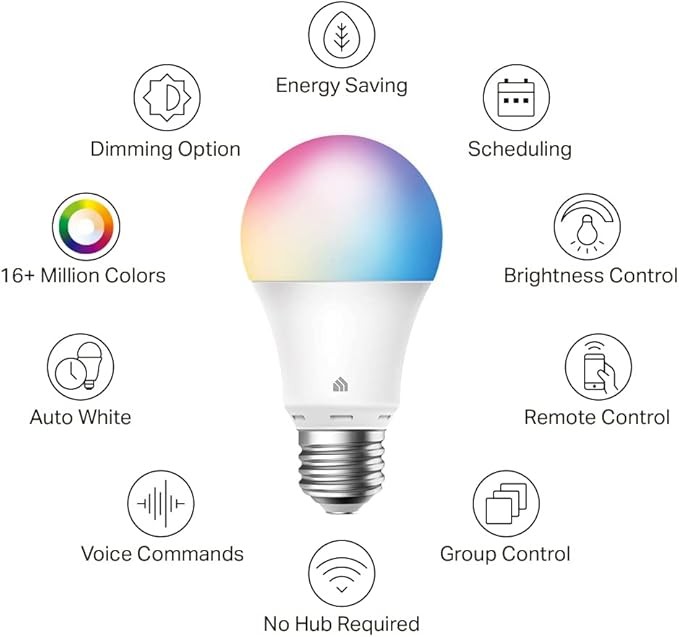 New Kasa Smart Bulb, Full Color Changing Dimmable Smart WiFi Light Bulb Compatible with Alexa and Google Home, A19, 9W 800 Lumens,2.4Ghz only, No Hub Required, 1-Pack (KL125), Multicolor