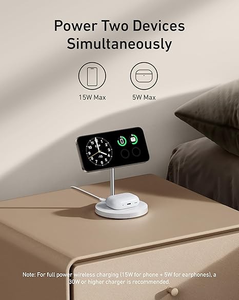 Anker MagSafe Compatible MagGo Charger Stand, iPhone 16 Wireless Charger, 2-in-1 Charging Station, Qi2 Certified 15W Max Charging, for iPhone 16/15/14/13/12, AirPods Pro (40W USB-C Adapter Included)