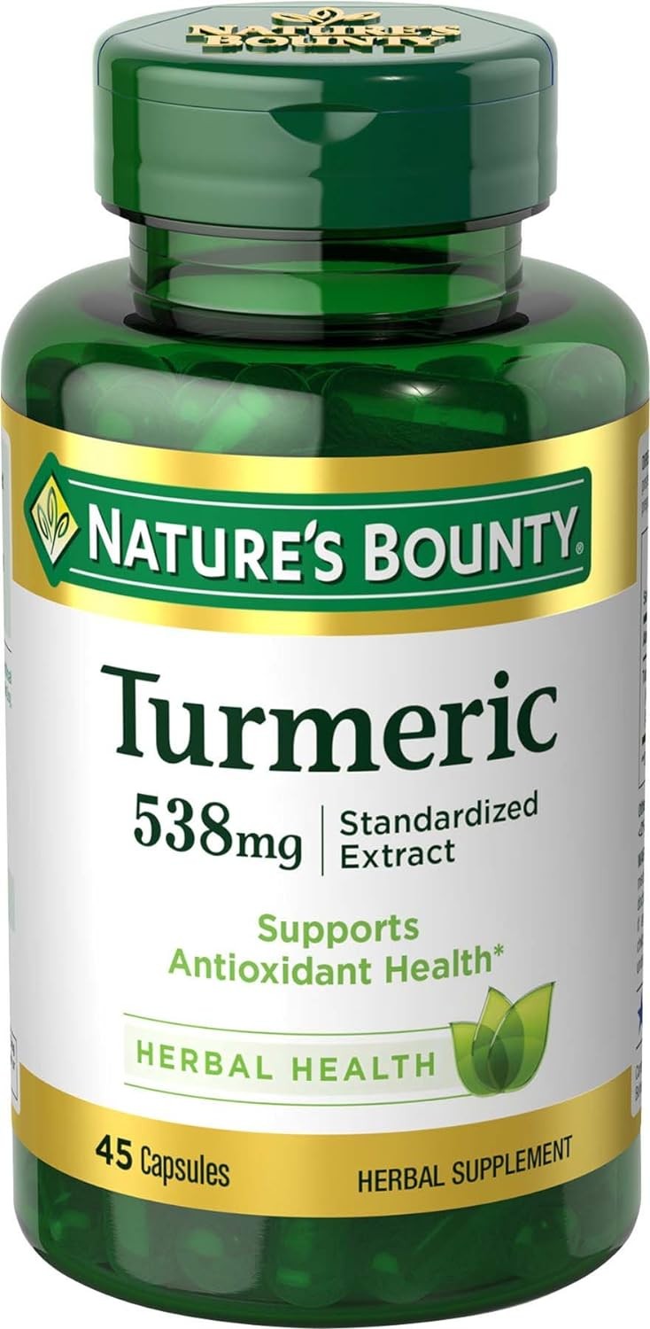 Nature's Bounty Turmeric Pills and Herbal Health Supplement, Supports Joint Pain Relief and Antioxidant Health, 538mg, 45 Capsules