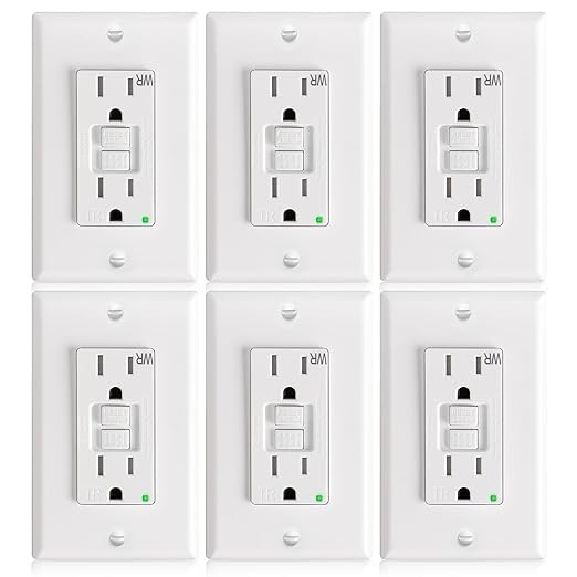 Amico 6 Pack GFCI Outlet 15 Amp with Thinner Design, Weather Resistant (WR), Self-Test GFI Receptacles with LED Indicator, Wall Plates and Screws Included, Indoor or Outdoor, ETL Listed, White