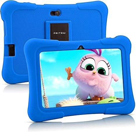 PRITOM 7 inch Kids Tablet, Quad Core Android OS, 32GB, WiFi, Bluetooth, Dual Camera, Educationl, Games,Parental Control, Kids Software Pre-Installed with Kids-Tablet Case (Dark Blue)