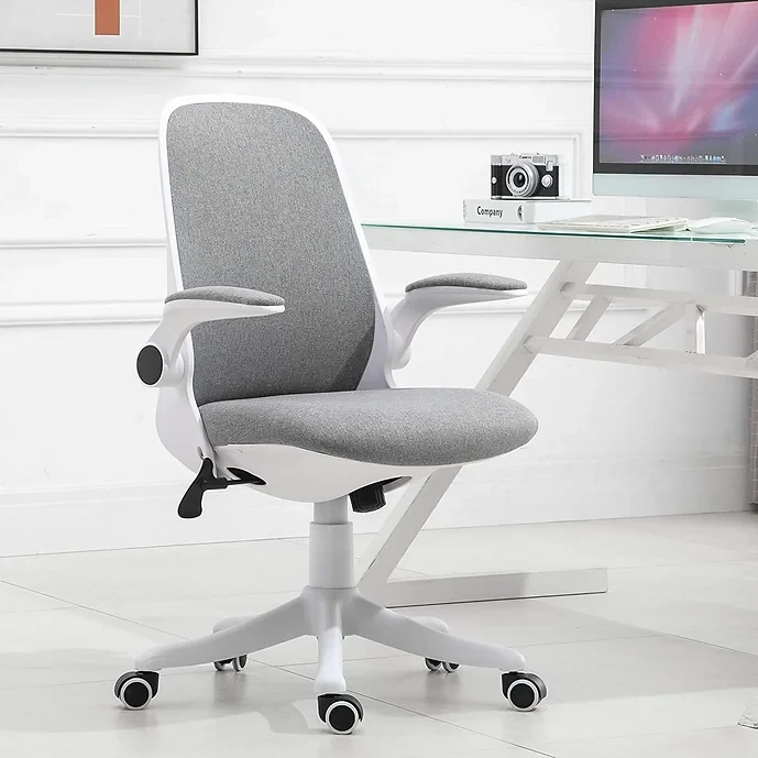 Vinsetto Linen-Touch Fabric Swivel Task Chair with Lumbar Support, Flip-up Padde