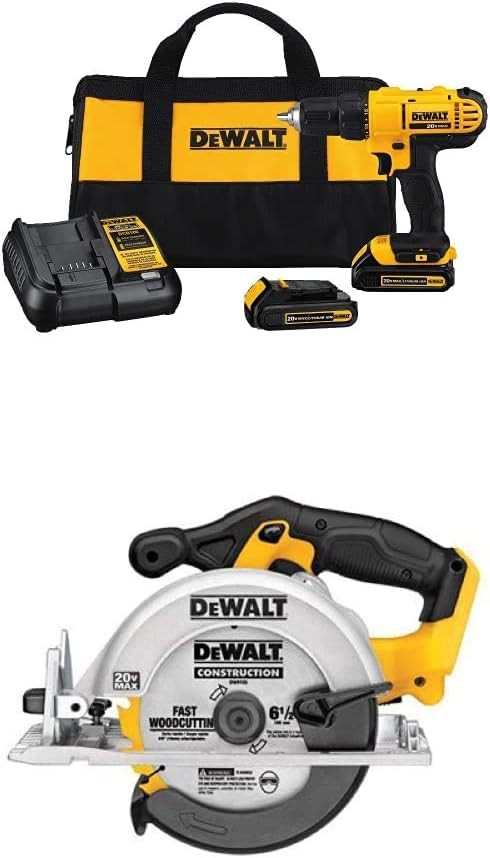 DEWALT DCD771C2 20V MAX Cordless Lithium-Ion 1/2 inch Compact Drill Driver Kit with DCS391B 20-Volt MAX Li-Ion Circular Saw