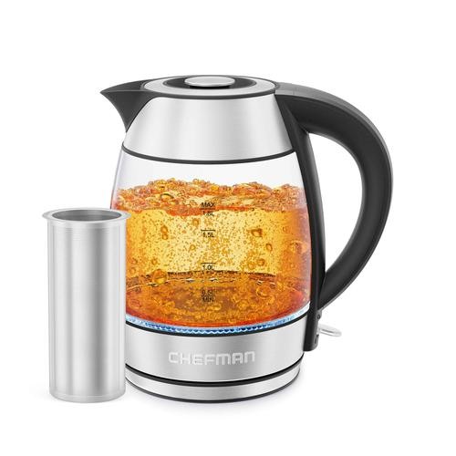 Chefman Cordless Electric Glass Kettle with Tea Infuser 1.8 L