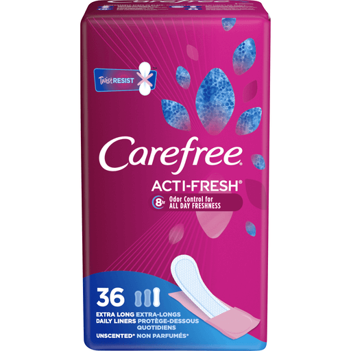 CAREFREE ACTI- FRESH EXTRA LONG UNSCENTED PANTYLINERS 36’S