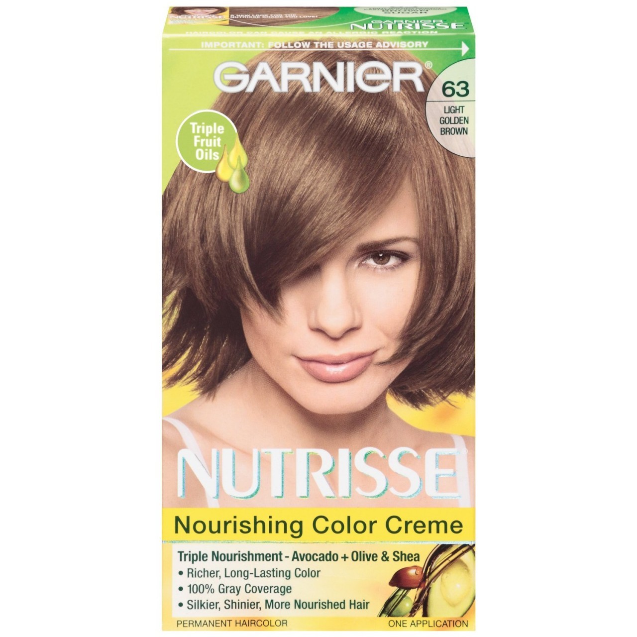 Garnier Nutrisse, Nourishing Color Creme with Triple Fruit Oil, (63) Light Golden Brown Hair Color