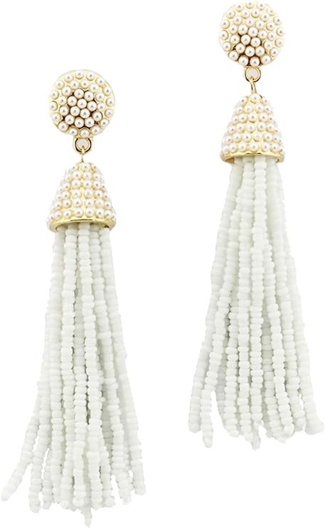 stylesilove Womens Fashion Handmade Beaded Pearl Seed Beads Tassels Long Earrings