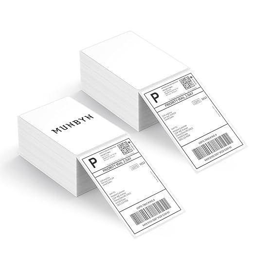 MUNBYN 4x6 Inch Direct Thermal Labels, 1000 Labels/2 Stacks(500 Pcs per Stack), Fanfold Shipping Label Paper for Thermal Printers, Permanent Adhesive Mailing Postage Labels for Shipping Packages