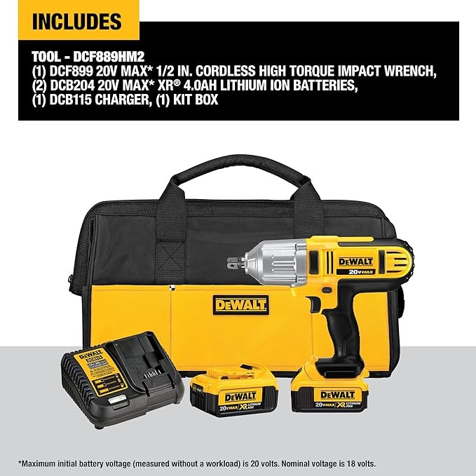 DEWALT 20V MAX* Impact Wrench, High Torque, Hog Ring Anvil, 1/2-Inch (DCF889HM2), Yellow