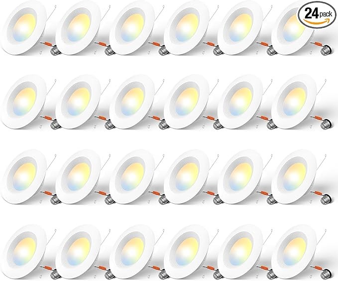 Amico 24 Pack 5/6 inch 5CCT LED Recessed Lighting, Dimmable, 12.5W=100W, 950LM, 2700K/3000K/4000K/5000K/6000K Selectable, Retrofit Can Lights with Baffle Trim, IC Rated - ETL & FCC