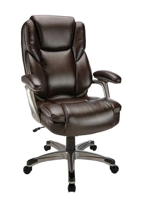 Realspace Cressfield HighBack Leather Chair Brown/Silver