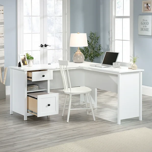 Sauder® County Line 61"W L-Shaped Office Desk With File Drawer, Soft White