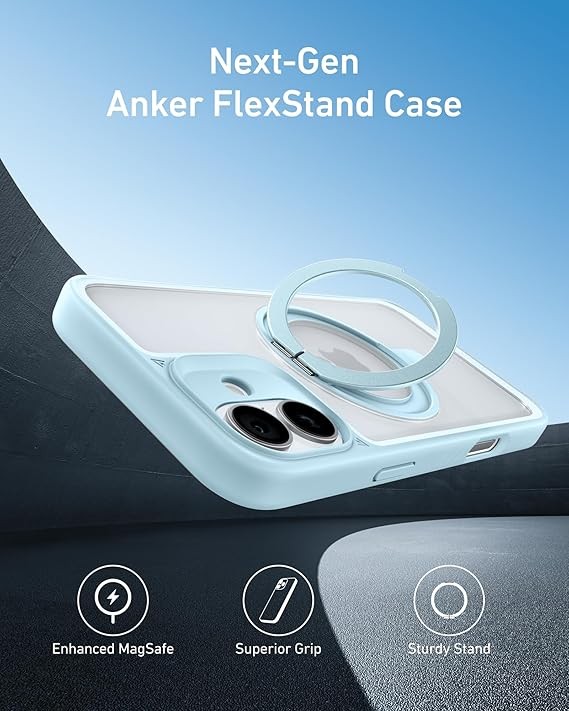 Anker Ultra Magnetic for iPhone 16 Plus Case with Sturdy 360° Ring Stand, Military-Grade Shockproof iPhone 16 Plus Kickstand Compatible with MagSafe(Blue)