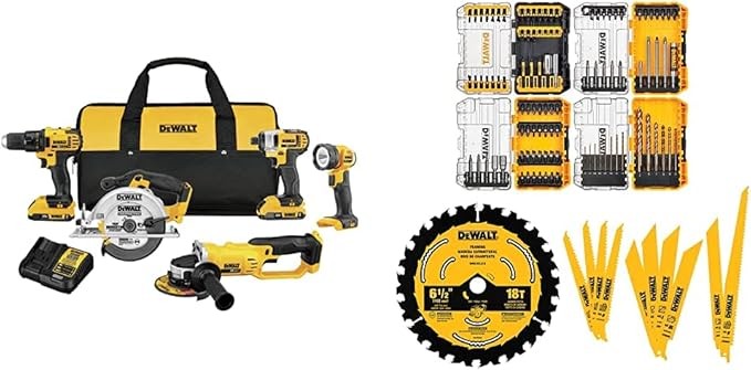 DEWALT 20V MAX Combo Kit, Compact 5-Tool with 111PC MASTER SET (DCK521D2 & DWA123AMQ4)