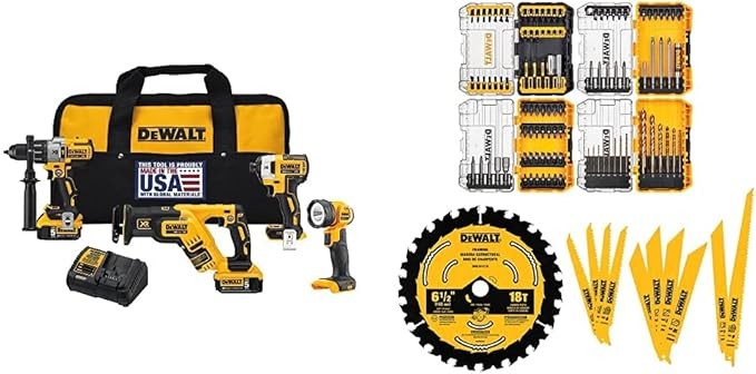 DEWALT 20V MAX XR Cordless Drill Combo Kit, 4-Tool with 111PC MASTER SET (DCK494P2 & DWA123AMQ4)