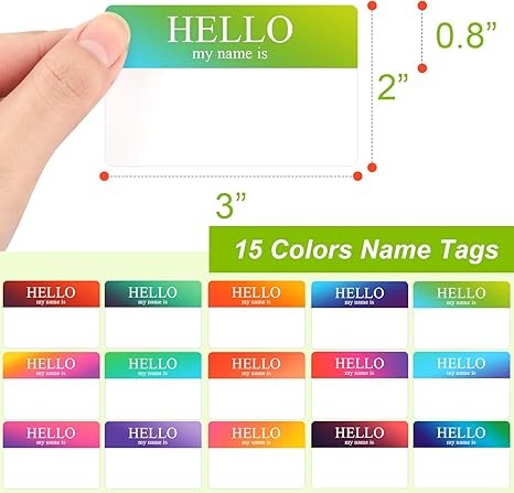 345 Pcs Name Tags Rainbow Sticker, Hello My Name Is Stickers 15 Color, Name Tag Stickers, Hello My Name Is Name Tag, Name Tags Sticker for School Office Home (3"x2")