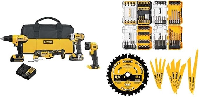 DEWALT 20V MAX Cordless Drill Combo Kit, 4-Tool with 111PC MASTER SET (DCK444C2 & DWA123AMQ4)