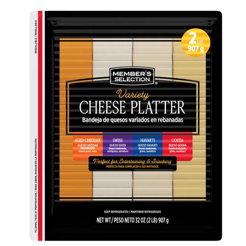 Member's Selection Variety Cheese Party Tray - 2 LBS of your Favorite Cheeses - Aged Cheddar, Swiss, Havarti, Gouda - Gourmet Gift Basket Ready - 43 Servings of Delicious Cheese - Great for Parties, W