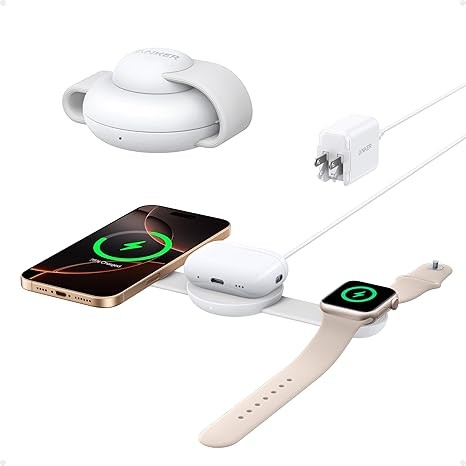 Anker MagSafe Compatible MagGo UFO 3-in-1 Charger, iPhone 16 Wireless Charger Station, Qi2 Certified 15W, Foldable Travel Charging Pad, for iPhone 15/14/13/12, AirPods, Apple Watch (Not a Power Bank)