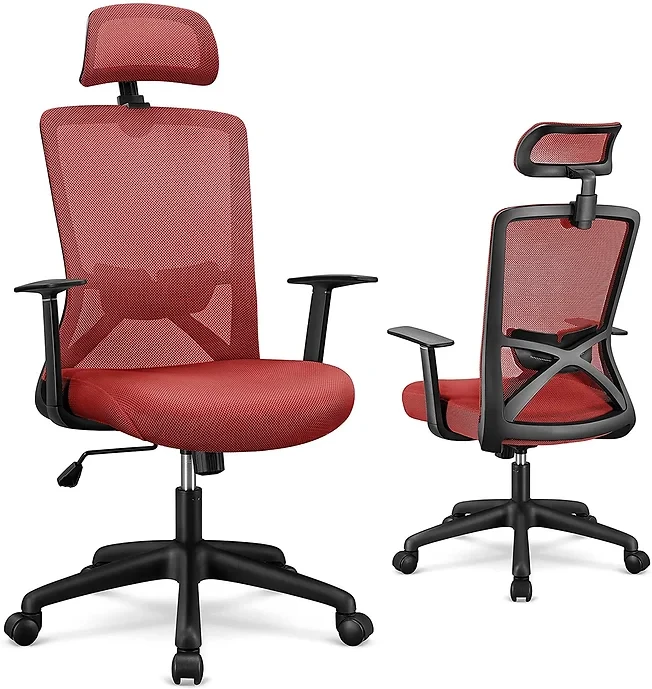 Yaheetech Mesh Office Chair with Headrest /Red