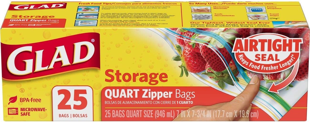 Glad-Lock Zipper Bags Quart 25