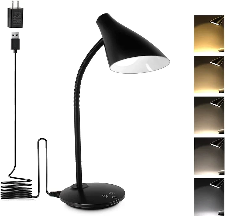 Gooseneck Desk Lamp, Desk Light with USB Port, 3 Brightness Levels, 5 Color Temp