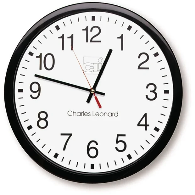 Charles Leonard Round Wall Clock, 14 Inch Thinline Quartz with 12 Inch Dial, Ana
