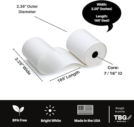 2 1/4” x 165' Thermal Paper Rolls - BPA FREE – MADE IN USA - Receipt paper rolls – Point of Sale Cash Register - Thermal printer paper - Credit Card Paper - (1 Case - 30 Rolls)