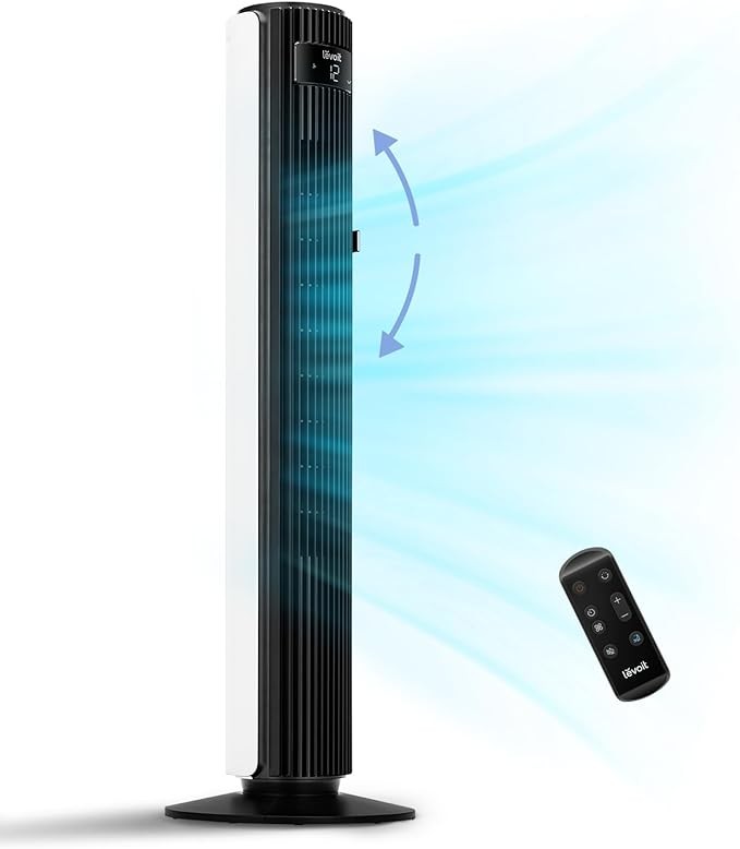 LEVOIT Smart 42'' Tower Fan for Bedroom, Oscillating Fan with Quiet 26ft/s Velocity 25dB, Brushless DC Motor, 12 Speeds, 4 Modes, 24H Timer with APP, Works with Alexa, Standing Bladeless Fan for Home