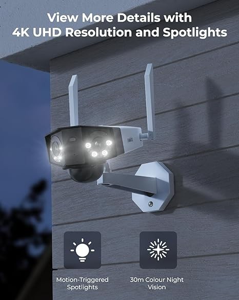 REOLINK Duo 2 Solar Security Camera - 4K 8MP Dual Lens Wireless Outdoor Security Cameras with 180° View, 2.4/5GHz WiFi, Color Night Vision, Human/Vehicle/Pet Detection, No Extra Fee