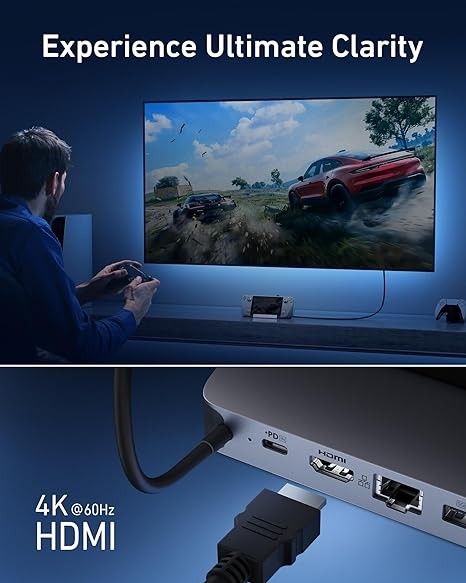 Anker Charging Station for Steam Deck/ROG Ally, 6-in-1 Charging Dock, USB C Hub with HDMI 4K@60Hz, 1Gbps Ethernet, 2 USB A Ports and 1 USB C Port, 100W Fast Charging, and Much More.