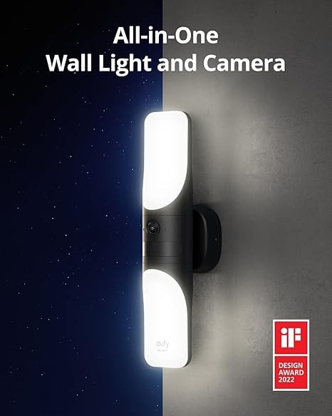 eufy Security Wired Wall Light Cam S100, 2K Floodlight Camera, Porch Light with Security Camera Outdoor, 1200-Lumen, Motion Activated RGB Light, AI Detection, IP65 Waterproof