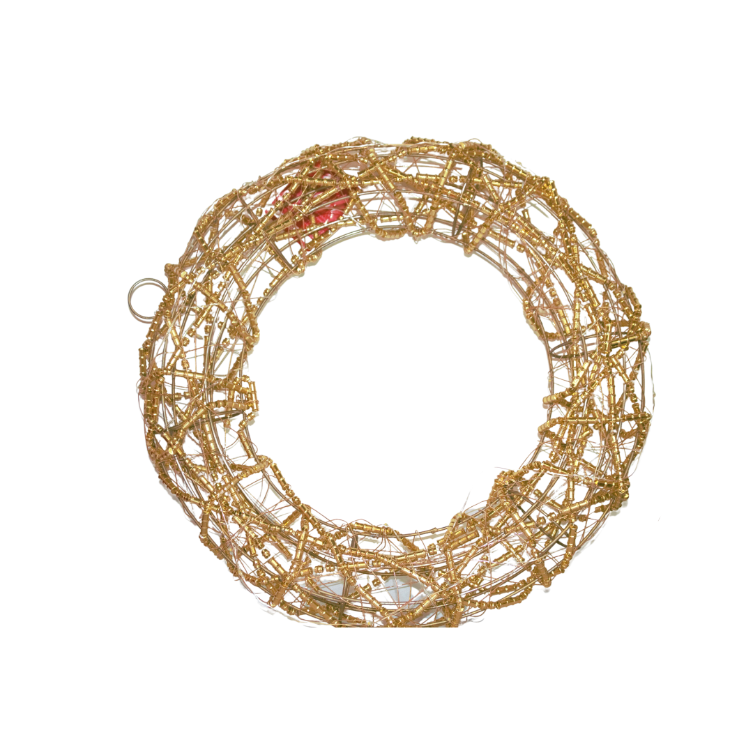 Xmas Gold Beaded Wreath w/ LED
