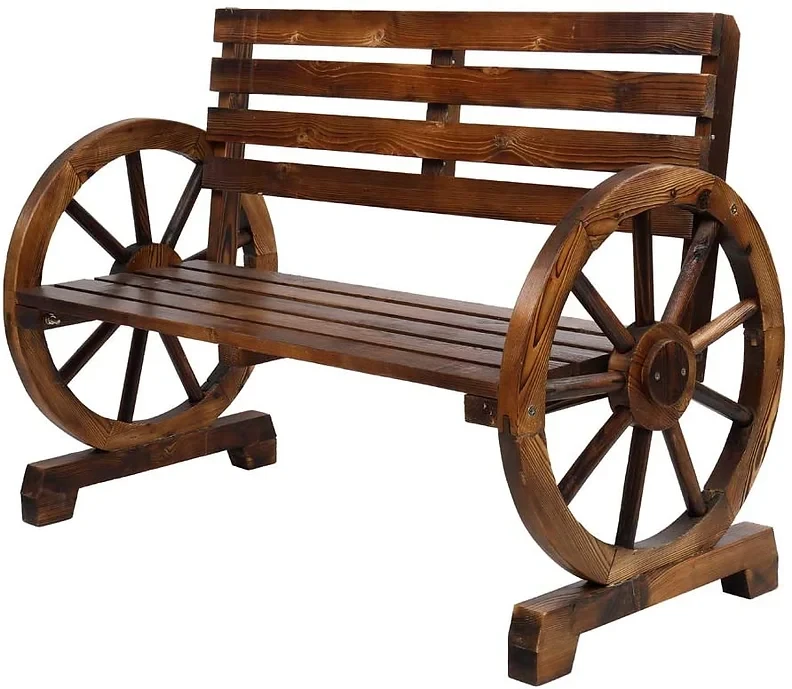 VINGLI Rustic Wooden Wheel Bench, 41" 2-Person Wagon Slatted Seat