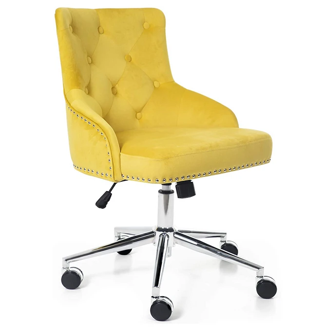 Irene Modern Mid-Back Tufted Velvet Fabric Task Chair with Soft Seat (Yellow)