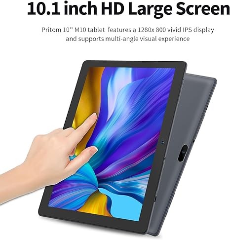 PRITOM Touch10 10 inch Tablet - Android 13 Tablet with 64GB ROM, 512GB Expandable, Quad-Core, HD IPS Screen, 2.0 MP + 8.0 MP Dual Camera, WiFi, Bluetooth, Stable Tablet with 6000mAh Battery