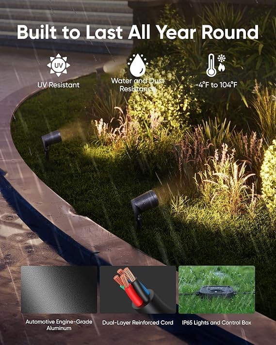 eufy Outdoor Spotlights E10, 2-Pack, Smart Wired RGBWW LED Landscape Lights, 500lm, IP65 Waterproof for Yard, Work with Alexa, App Control, Endless AI Light Themes for Festivals, Link with Cameras